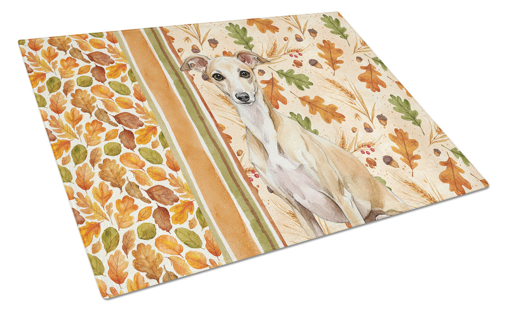 Fawn Italian Greyhound Heirloom Fall Cutting Board Tempered Glass Kitchen Cutting Surface, Heat Resistant Chopping, Non-Slip Feet, Food Prep & Serving