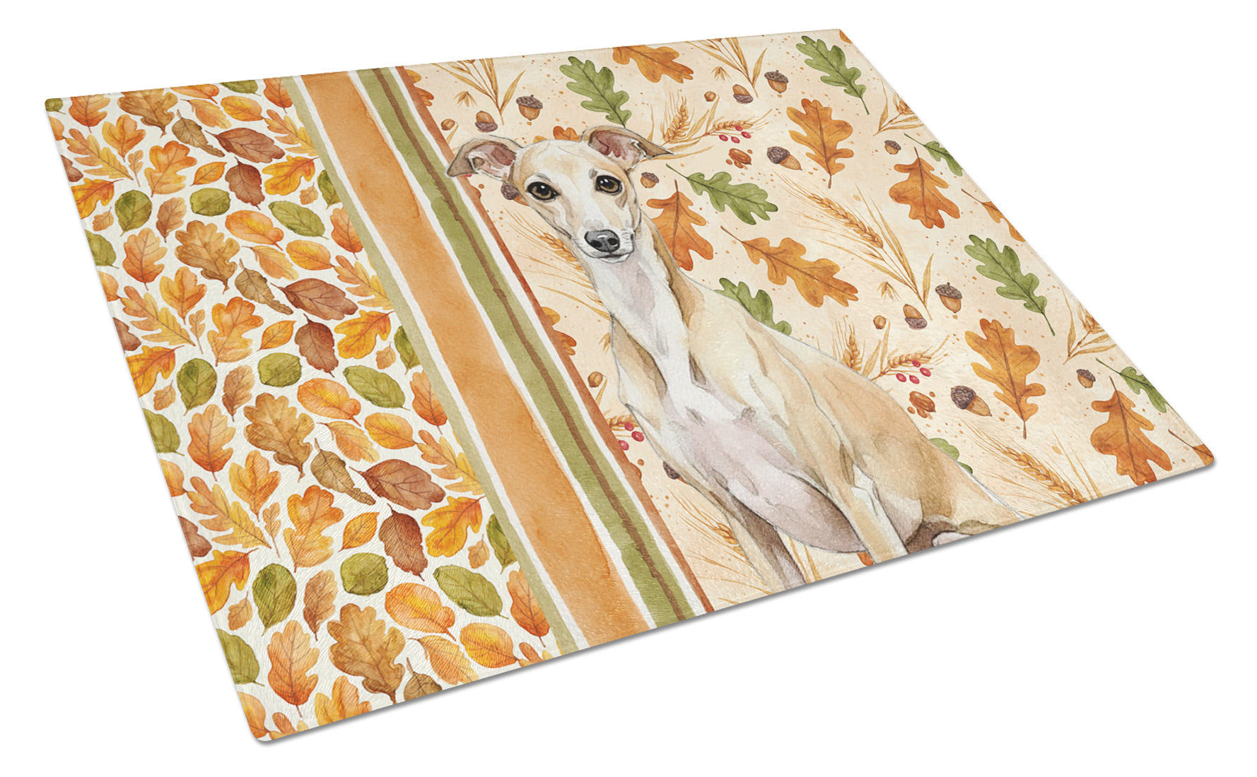 Fawn Italian Greyhound Heirloom Fall Cutting Board Tempered Glass Kitchen Cutting Surface, Heat Resistant Chopping, Non-Slip Feet, Food Prep & Serving