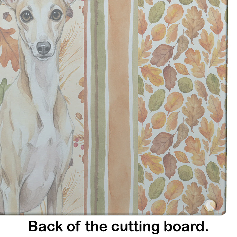 Fawn Italian Greyhound Heirloom Fall Cutting Board Tempered Glass Kitchen Cutting Surface, Heat Resistant Chopping, Non-Slip Feet, Food Prep & Serving
