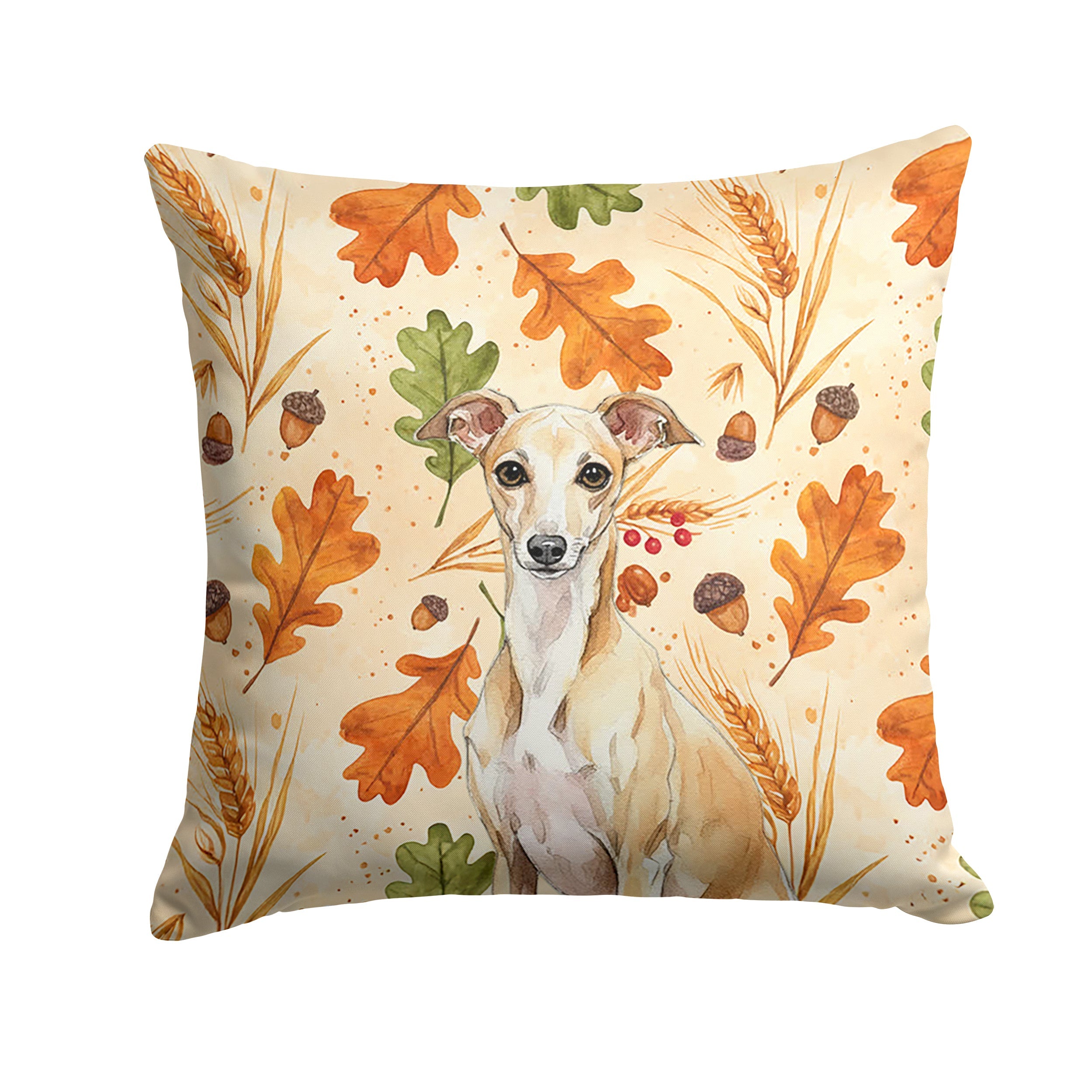 Fawn Italian Greyhound Heirloom Fall Decorative Throw Pillow 14x14 Indoor Outdoor Accent Cushion, Fabric Cover with Insert for Sofa, Bed, Porch & Living Room