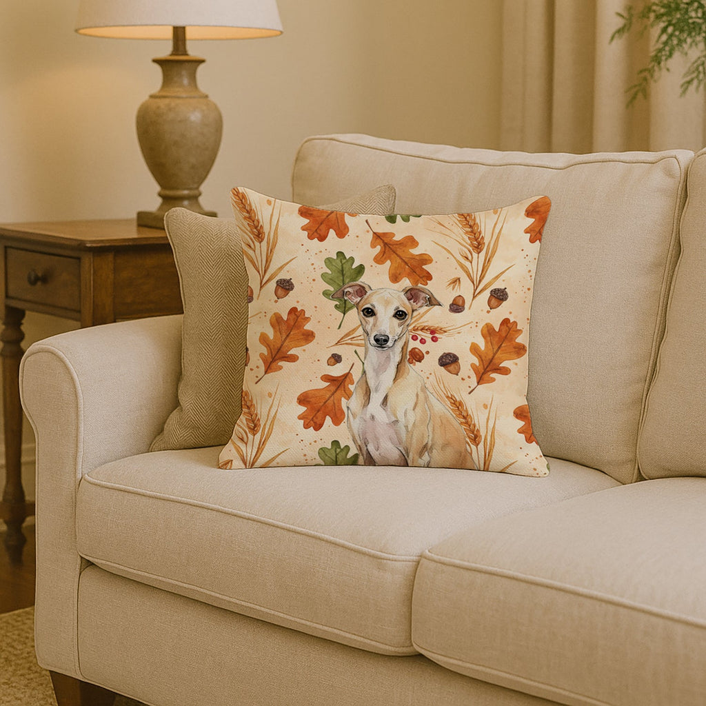 Fawn Italian Greyhound Heirloom Fall Decorative Throw Pillow 14x14 Indoor Outdoor Accent Cushion, Fabric Cover with Insert for Sofa, Bed, Porch & Living Room