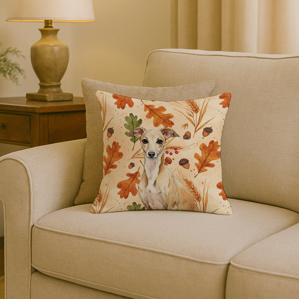 Fawn Italian Greyhound Heirloom Fall Decorative Throw Pillow 18x18 Indoor Outdoor Accent Cushion, Fabric Cover with Insert for Sofa, Bed, Porch & Living Room