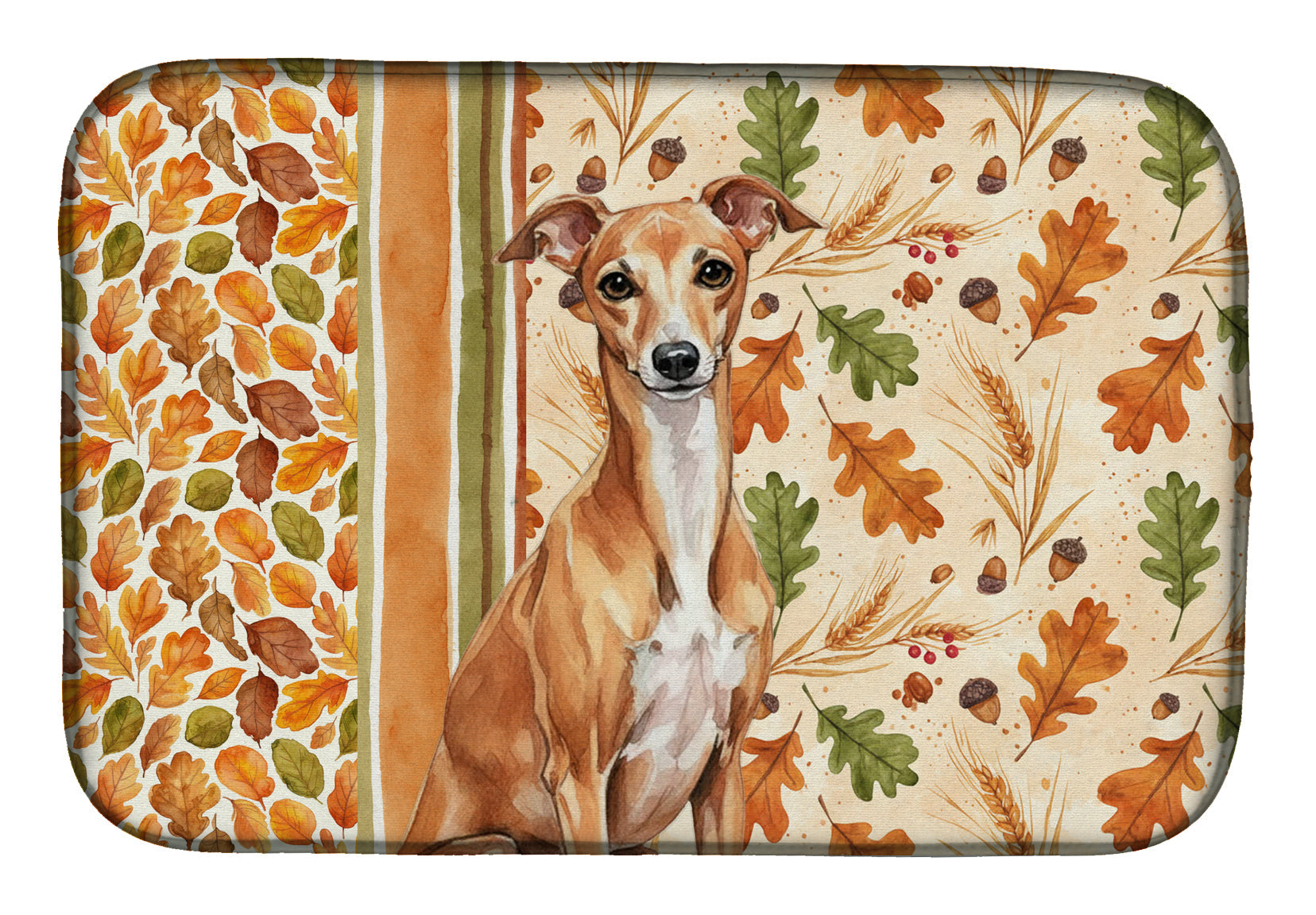 Red Italian Greyhound Heirloom Fall Dish Drying Mat Absorbent Dish Drying Mat Pad for Kitchen Counter Dish Drainer Mat for Countertop, 14 x 21", Multicolor