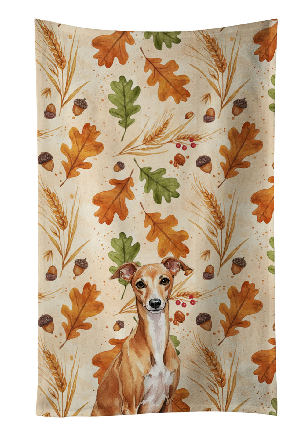 Red Italian Greyhound Heirloom Fall Kitchen Towel Velour Plush Front and Cotton Loop Back Machine Washable