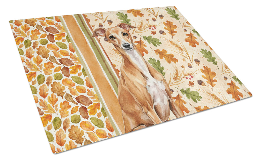 Red Italian Greyhound Heirloom Fall Cutting Board Tempered Glass Kitchen Cutting Surface, Heat Resistant Chopping, Non-Slip Feet, Food Prep & Serving