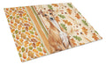 Red Italian Greyhound Heirloom Fall Cutting Board Tempered Glass Kitchen Cutting Surface, Heat Resistant Chopping, Non-Slip Feet, Food Prep & Serving