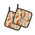 Red Italian Greyhound Heirloom Fall Pot Holder Set of 2 Heat Resistant Quilted Hot Pads 7.5 x 7.5 Inch, Insulated Kitchen Trivets for Cooking & Baking