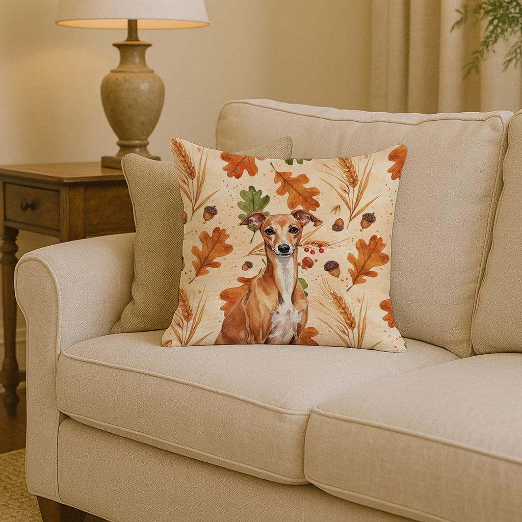 Red Italian Greyhound Heirloom Fall Decorative Throw Pillow 14x14 Indoor Outdoor Accent Cushion, Fabric Cover with Insert for Sofa, Bed, Porch & Living Room