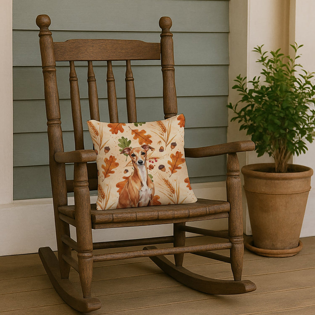 Red Italian Greyhound Heirloom Fall Decorative Throw Pillow 14x14 Indoor Outdoor Accent Cushion, Fabric Cover with Insert for Sofa, Bed, Porch & Living Room