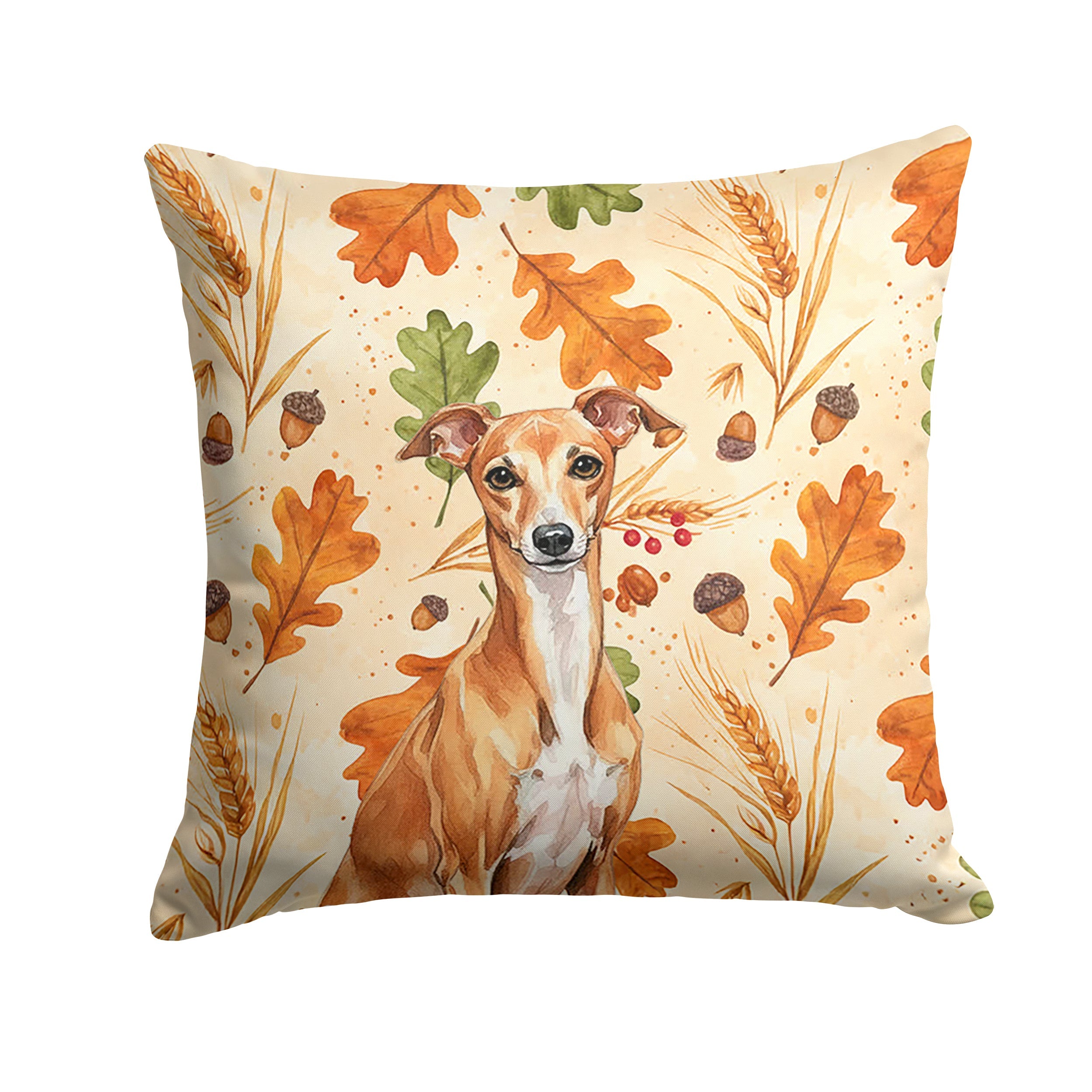 Red Italian Greyhound Heirloom Fall Decorative Throw Pillow 18x18 Indoor Outdoor Accent Cushion, Fabric Cover with Insert for Sofa, Bed, Porch & Living Room