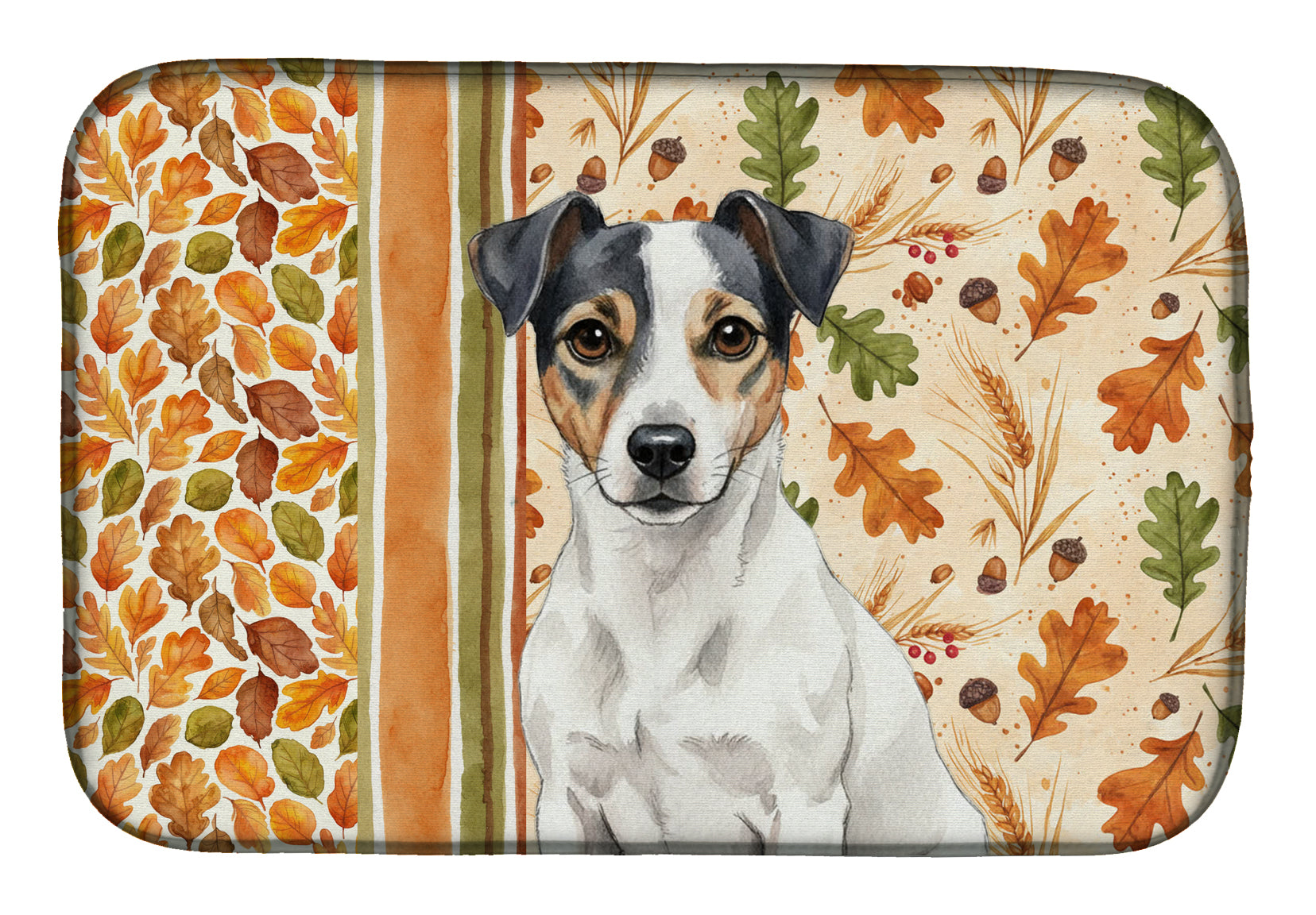 White and Black Jack Russell Terrier Heirloom Fall Dish Drying Mat Absorbent Dish Drying Mat Pad for Kitchen Counter Dish Drainer Mat for Countertop, 14 x 21", Multicolor