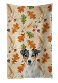 White and Black Jack Russell Terrier Heirloom Fall Kitchen Towel Velour Plush Front and Cotton Loop Back Machine Washable