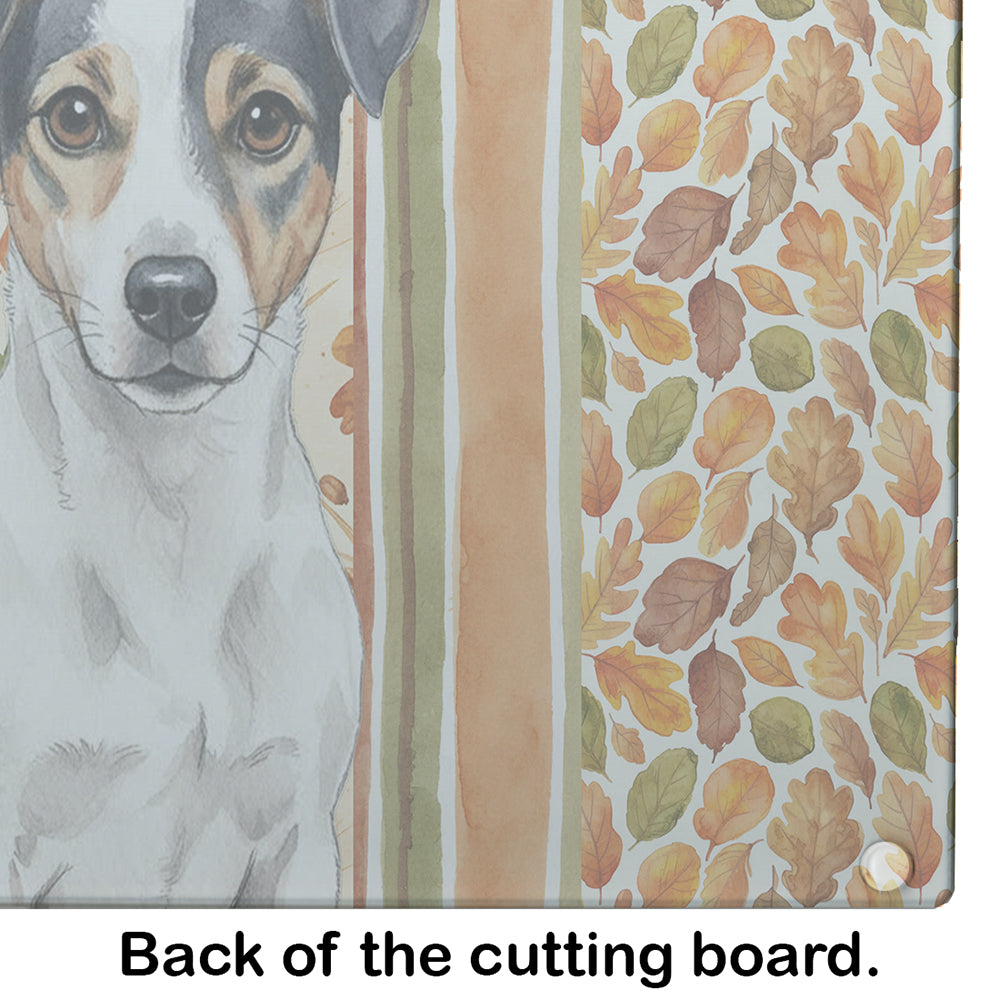 White and Black Jack Russell Terrier Heirloom Fall Cutting Board Tempered Glass Kitchen Cutting Surface, Heat Resistant Chopping, Non-Slip Feet, Food Prep & Serving