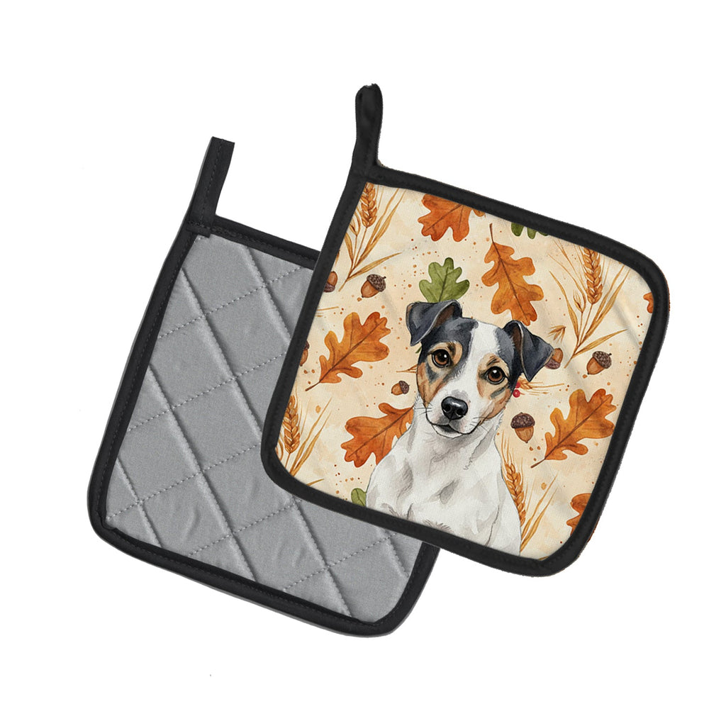 White and Black Jack Russell Terrier Heirloom Fall Pot Holder Set of 2 Heat Resistant Quilted Hot Pads 7.5 x 7.5 Inch, Insulated Kitchen Trivets for Cooking & Baking