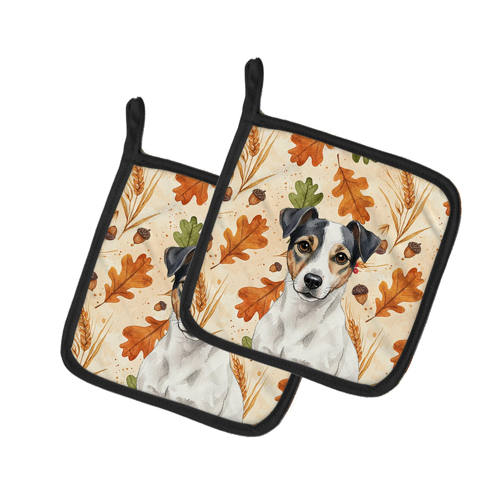 White and Black Jack Russell Terrier Heirloom Fall Pot Holder Set of 2 Heat Resistant Quilted Hot Pads 7.5 x 7.5 Inch, Insulated Kitchen Trivets for Cooking & Baking