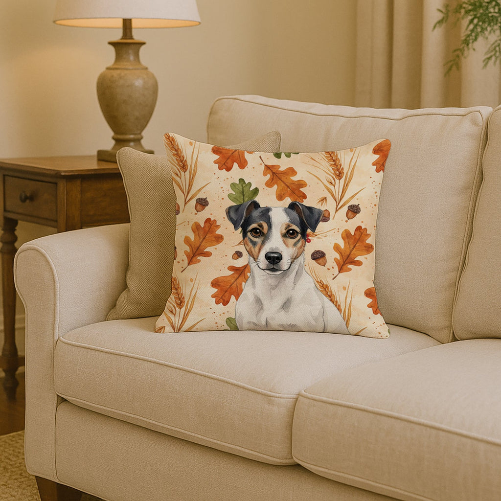 White and Black Jack Russell Terrier Heirloom Fall Decorative Throw Pillow 14x14 Indoor Outdoor Accent Cushion, Fabric Cover with Insert for Sofa, Bed, Porch & Living Room