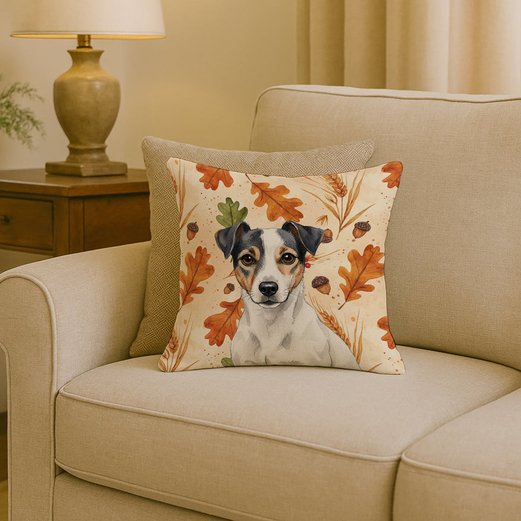 White and Black Jack Russell Terrier Heirloom Fall Decorative Throw Pillow 18x18 Indoor Outdoor Accent Cushion, Fabric Cover with Insert for Sofa, Bed, Porch & Living Room