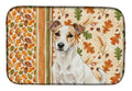 White and Tan Jack Russell Terrier Heirloom Fall Dish Drying Mat Absorbent Dish Drying Mat Pad for Kitchen Counter Dish Drainer Mat for Countertop, 14 x 21", Multicolor