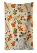 White and Tan Jack Russell Terrier Heirloom Fall Kitchen Towel Velour Plush Front and Cotton Loop Back Machine Washable