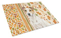 White and Tan Jack Russell Terrier Heirloom Fall Cutting Board Tempered Glass Kitchen Cutting Surface, Heat Resistant Chopping, Non-Slip Feet, Food Prep & Serving