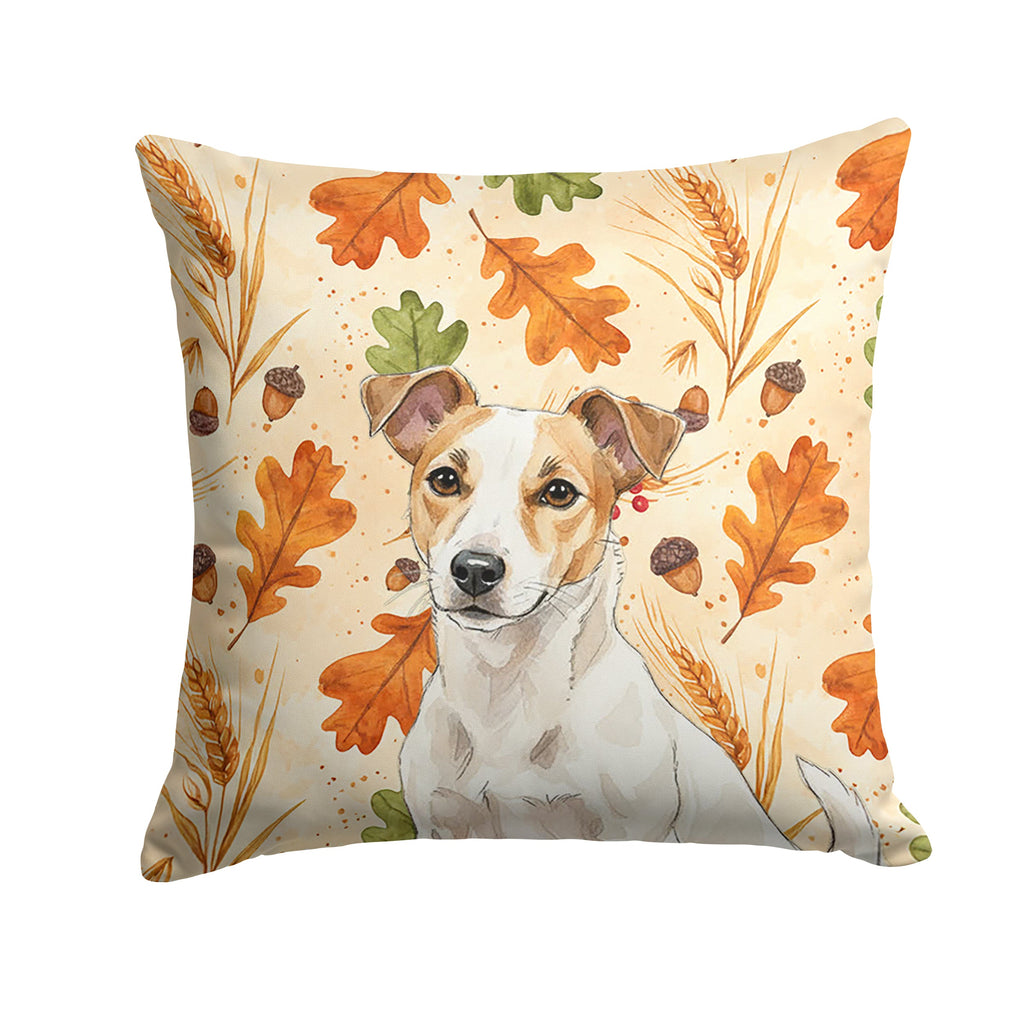 White and Tan Jack Russell Terrier Heirloom Fall Decorative Throw Pillow 18x18 Indoor Outdoor Accent Cushion, Fabric Cover with Insert for Sofa, Bed, Porch & Living Room