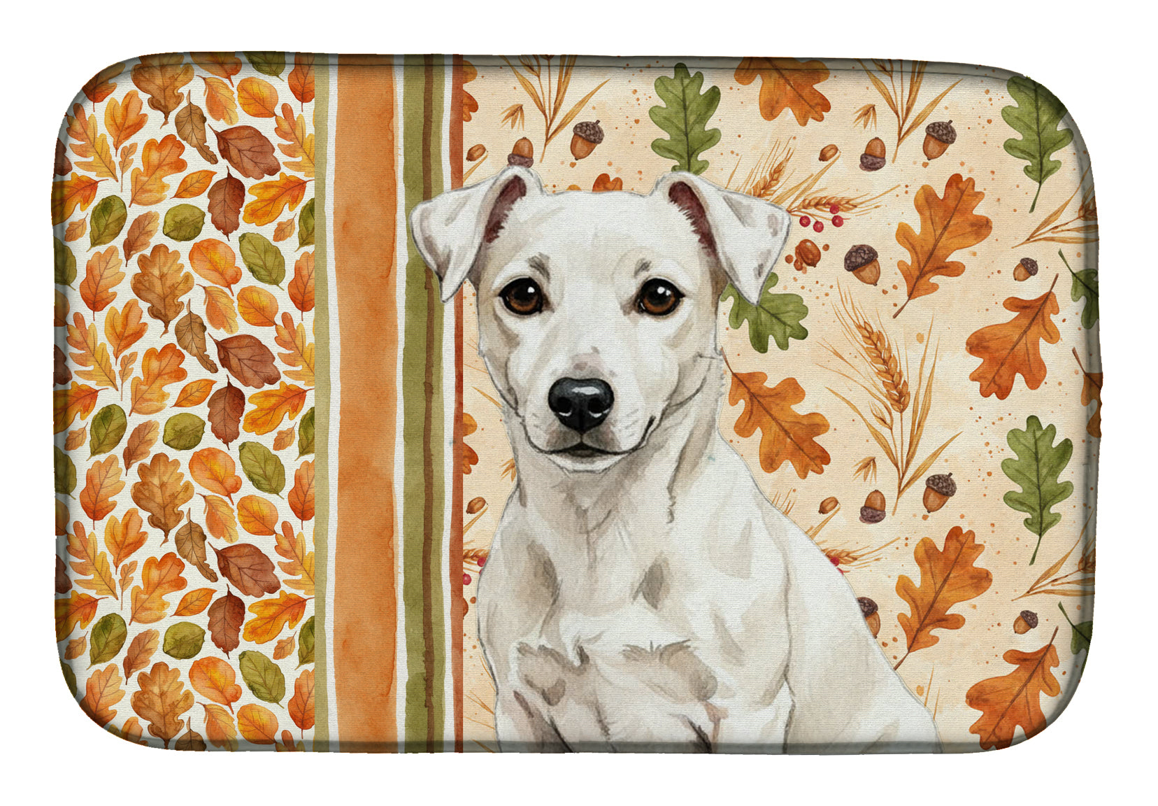 White Jack Russell Terrier Heirloom Fall Dish Drying Mat Absorbent Dish Drying Mat Pad for Kitchen Counter Dish Drainer Mat for Countertop, 14 x 21", Multicolor
