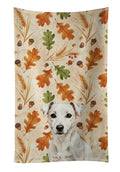White Jack Russell Terrier Heirloom Fall Kitchen Towel Velour Plush Front and Cotton Loop Back Machine Washable