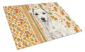 White Jack Russell Terrier Heirloom Fall Cutting Board Tempered Glass Kitchen Cutting Surface, Heat Resistant Chopping, Non-Slip Feet, Food Prep & Serving