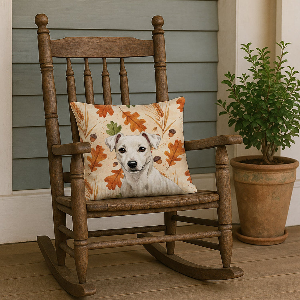 White Jack Russell Terrier Heirloom Fall Decorative Throw Pillow 18x18 Indoor Outdoor Accent Cushion, Fabric Cover with Insert for Sofa, Bed, Porch & Living Room