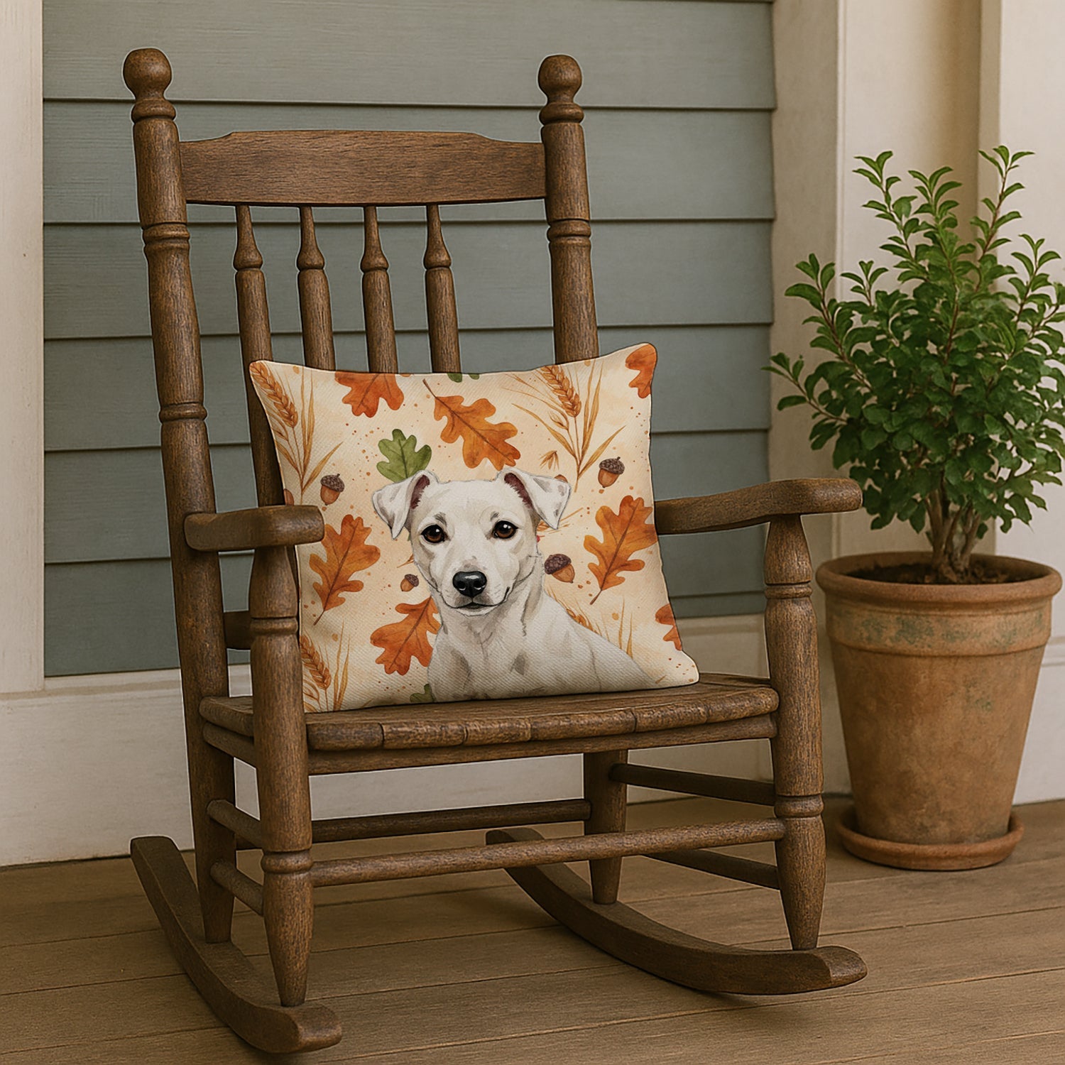 White Jack Russell Terrier Heirloom Fall Decorative Throw Pillow 18x18 Indoor Outdoor Accent Cushion, Fabric Cover with Insert for Sofa, Bed, Porch & Living Room
