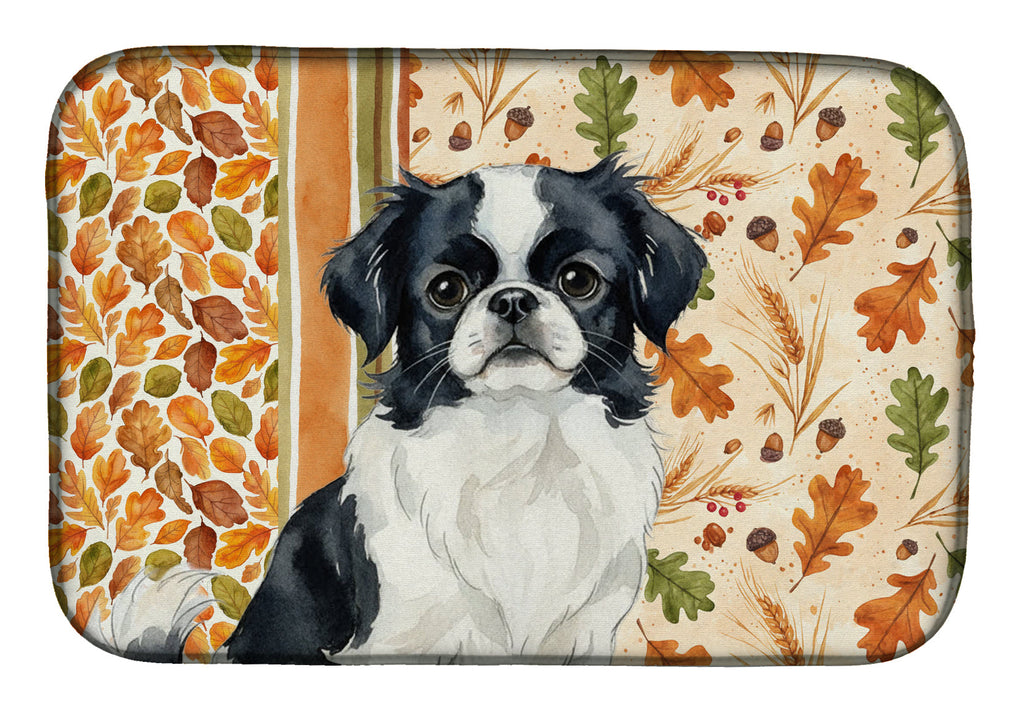 Black and White Japanese Chin Heirloom Fall Dish Drying Mat Absorbent Dish Drying Mat Pad for Kitchen Counter Dish Drainer Mat for Countertop, 14 x 21", Multicolor