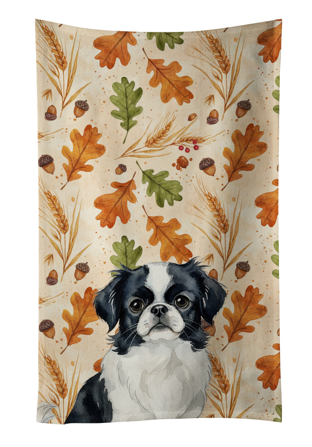 Black and White Japanese Chin Heirloom Fall Kitchen Towel Velour Plush Front and Cotton Loop Back Machine Washable