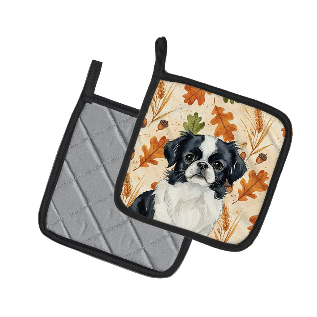 Black and White Japanese Chin Heirloom Fall Pot Holder Set of 2 Heat Resistant Quilted Hot Pads 7.5 x 7.5 Inch, Insulated Kitchen Trivets for Cooking & Baking