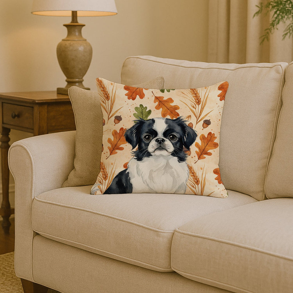 Black and White Japanese Chin Heirloom Fall Decorative Throw Pillow 14x14 Indoor Outdoor Accent Cushion, Fabric Cover with Insert for Sofa, Bed, Porch & Living Room