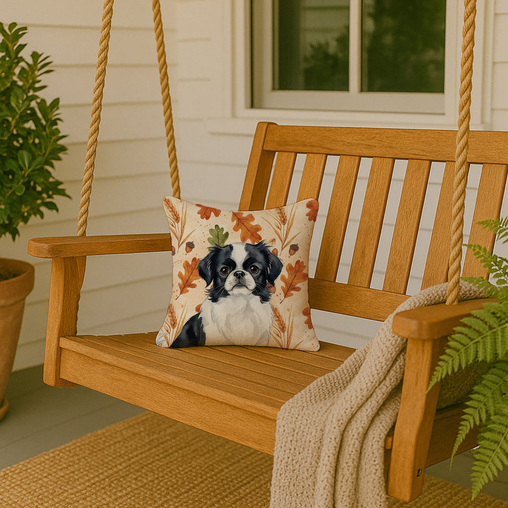 Black and White Japanese Chin Heirloom Fall Decorative Throw Pillow 14x14 Indoor Outdoor Accent Cushion, Fabric Cover with Insert for Sofa, Bed, Porch & Living Room