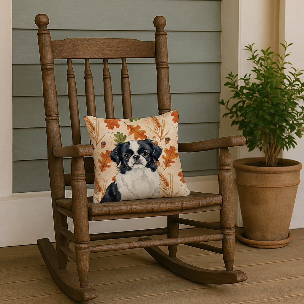 Black and White Japanese Chin Heirloom Fall Decorative Throw Pillow 14x14 Indoor Outdoor Accent Cushion, Fabric Cover with Insert for Sofa, Bed, Porch & Living Room