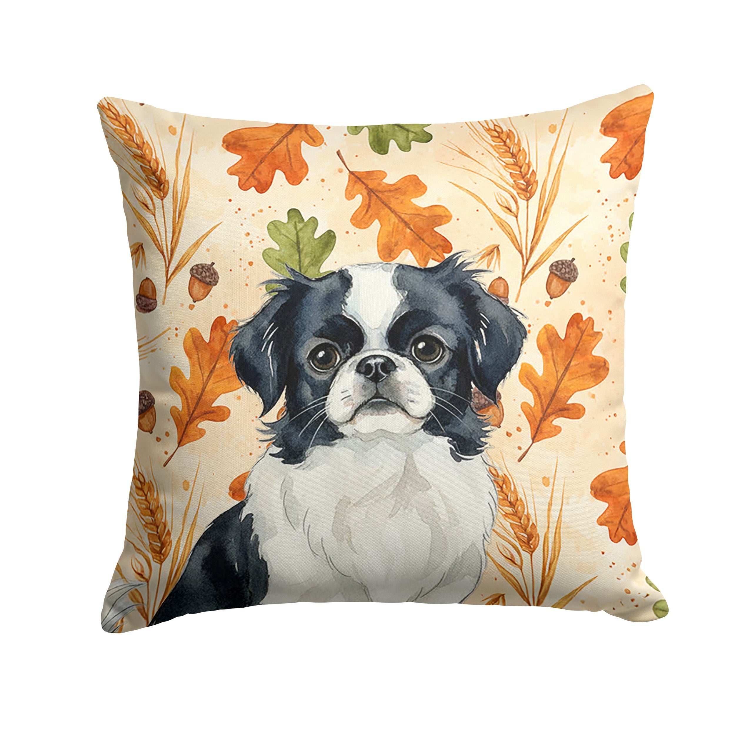 Black and White Japanese Chin Heirloom Fall Decorative Throw Pillow 18x18 Indoor Outdoor Accent Cushion, Fabric Cover with Insert for Sofa, Bed, Porch & Living Room