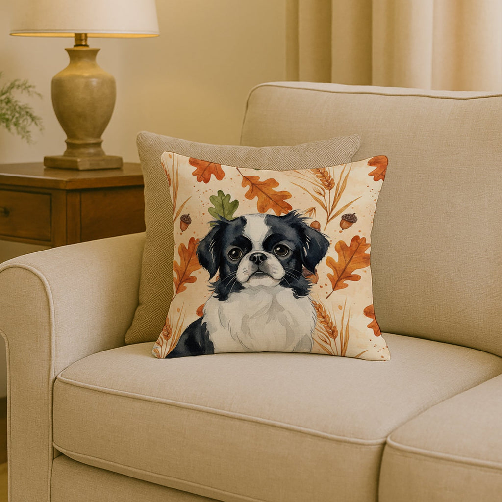 Black and White Japanese Chin Heirloom Fall Decorative Throw Pillow 18x18 Indoor Outdoor Accent Cushion, Fabric Cover with Insert for Sofa, Bed, Porch & Living Room