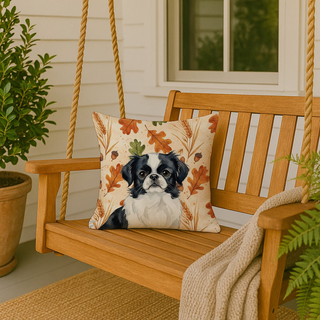 Black and White Japanese Chin Heirloom Fall Decorative Throw Pillow 18x18 Indoor Outdoor Accent Cushion, Fabric Cover with Insert for Sofa, Bed, Porch & Living Room