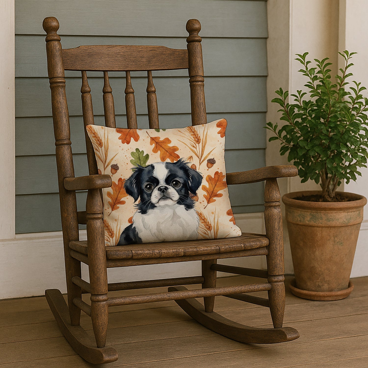 Black and White Japanese Chin Heirloom Fall Decorative Throw Pillow 18x18 Indoor Outdoor Accent Cushion, Fabric Cover with Insert for Sofa, Bed, Porch & Living Room