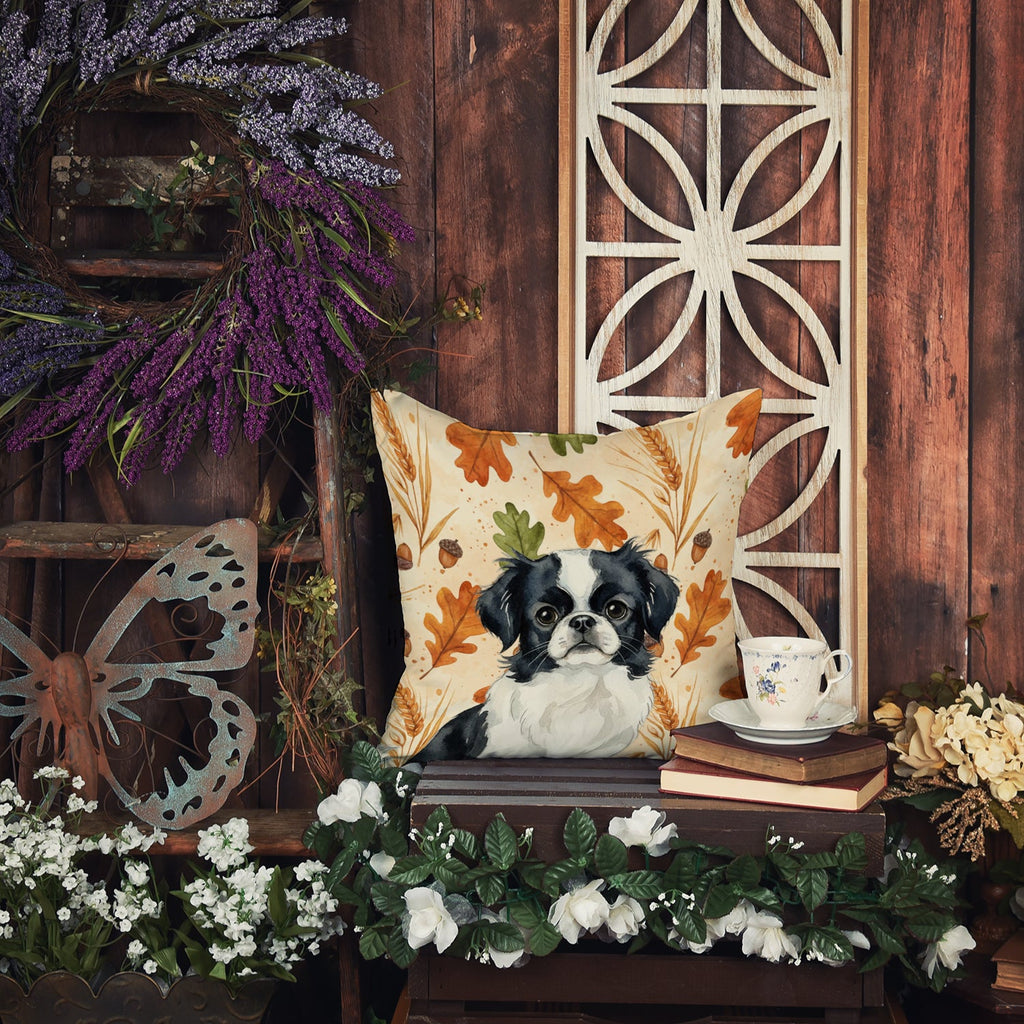 Black and White Japanese Chin Heirloom Fall Decorative Throw Pillow 18x18 Indoor Outdoor Accent Cushion, Fabric Cover with Insert for Sofa, Bed, Porch & Living Room