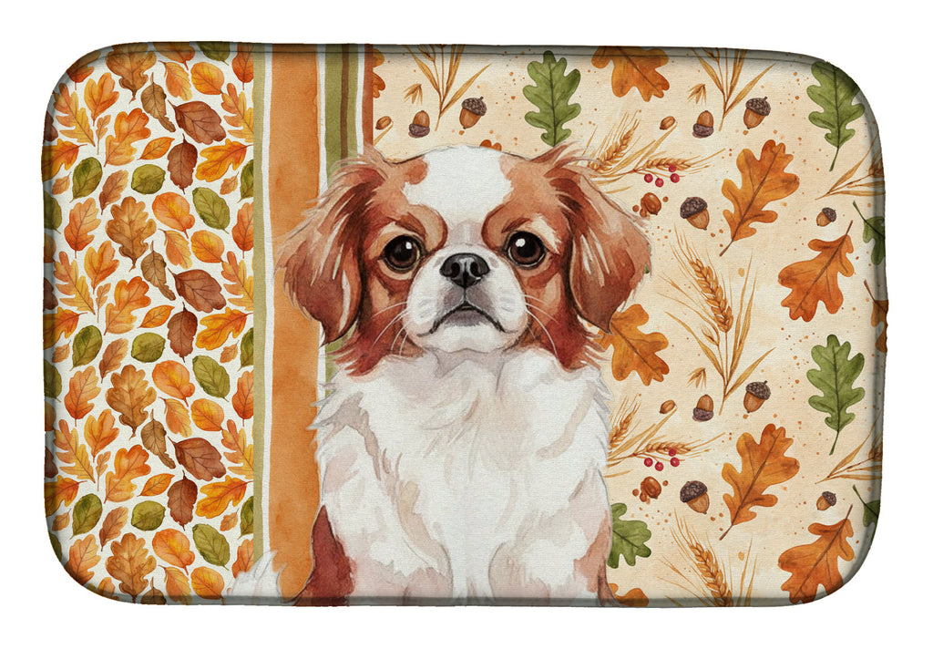 Red and White Japanese Chin Heirloom Fall Dish Drying Mat Absorbent Dish Drying Mat Pad for Kitchen Counter Dish Drainer Mat for Countertop, 14 x 21", Multicolor