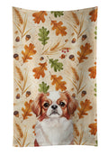 Red and White Japanese Chin Heirloom Fall Kitchen Towel Velour Plush Front and Cotton Loop Back Machine Washable