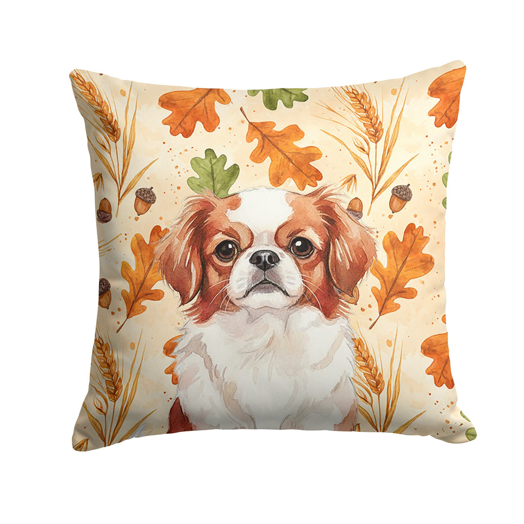 Red and White Japanese Chin Heirloom Fall Decorative Throw Pillow 14x14 Indoor Outdoor Accent Cushion, Fabric Cover with Insert for Sofa, Bed, Porch & Living Room