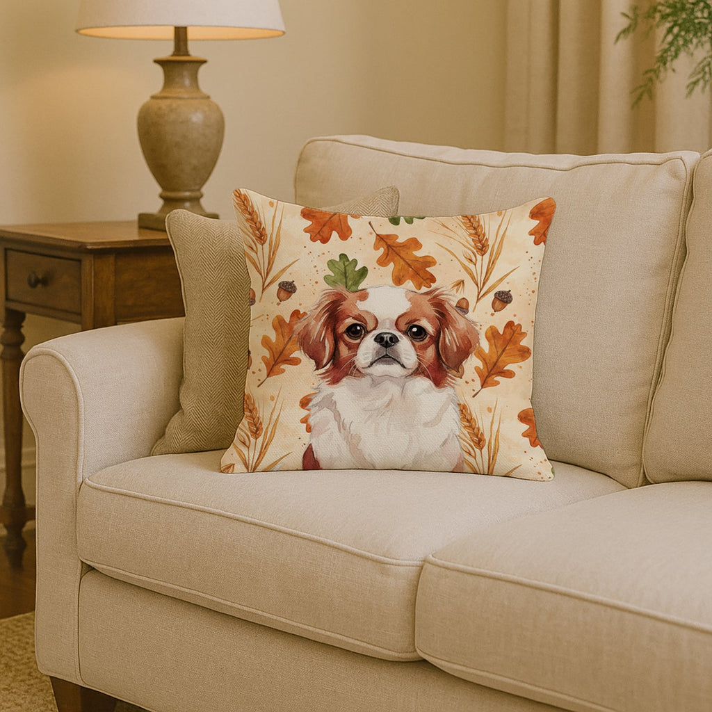Red and White Japanese Chin Heirloom Fall Decorative Throw Pillow 14x14 Indoor Outdoor Accent Cushion, Fabric Cover with Insert for Sofa, Bed, Porch & Living Room