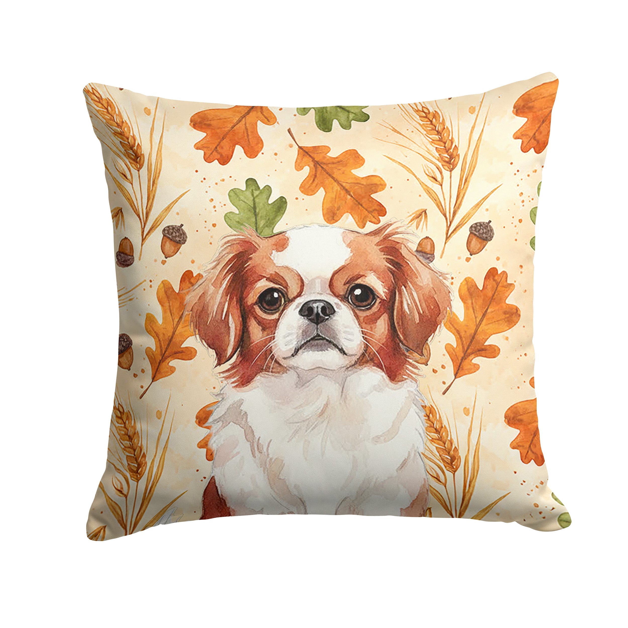 Red and White Japanese Chin Heirloom Fall Decorative Throw Pillow 18x18 Indoor Outdoor Accent Cushion, Fabric Cover with Insert for Sofa, Bed, Porch & Living Room