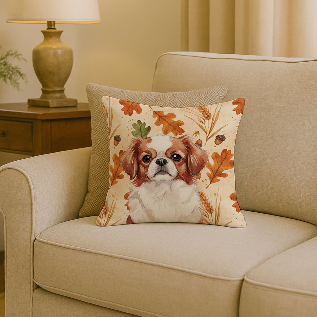 Red and White Japanese Chin Heirloom Fall Decorative Throw Pillow 18x18 Indoor Outdoor Accent Cushion, Fabric Cover with Insert for Sofa, Bed, Porch & Living Room