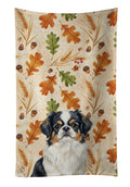 Tricolor Japanese Chin Heirloom Fall Kitchen Towel Velour Plush Front and Cotton Loop Back Machine Washable