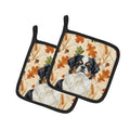 Tricolor Japanese Chin Heirloom Fall Pot Holder Set of 2 Heat Resistant Quilted Hot Pads 7.5 x 7.5 Inch, Insulated Kitchen Trivets for Cooking & Baking
