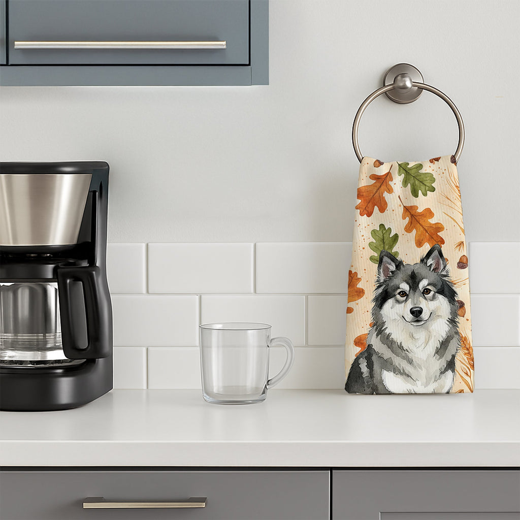 Keeshond Heirloom Fall Kitchen Towel Velour Plush Front and Cotton Loop Back Machine Washable